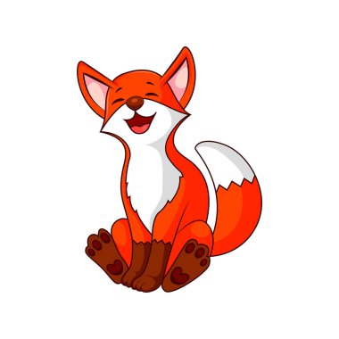 Turuncu tilki oturuyor. Güldü, kafasını kaldırdı. Vektör illüstrasyonu.