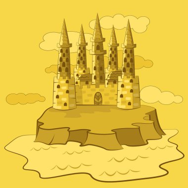 Beş köşeli kulesi olan kumdan kale. Vektör illüstrasyonu