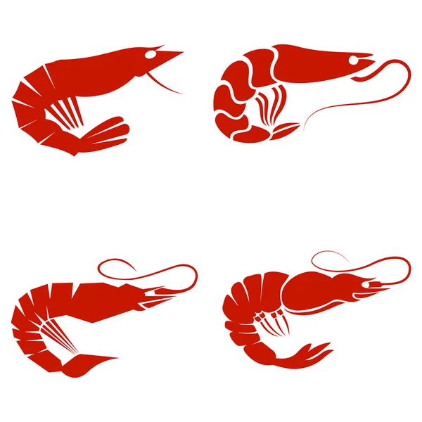 Conjunto Camarones Mar Rojo Logo Minimalista Para Restaurante Pescado — Vector de stock