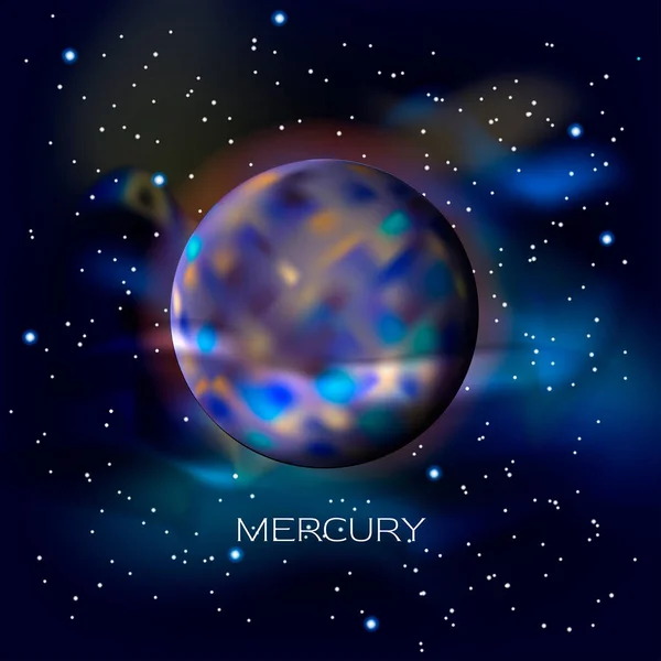 Mercurio Fondo Del Espacio Con Estrellas Polvo Cósmico Ilustración Vectorial — Vector de stock