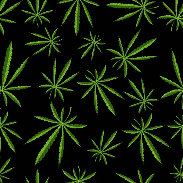 无缝图案 大麻叶 大麻的大小不等 顺序是随机的 拉斯特曼文化 在一个黑色的背景 矢量说明 — 图库矢量图片