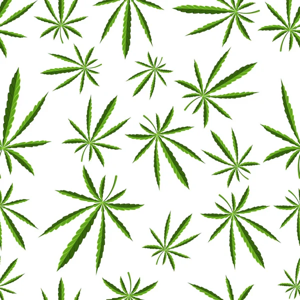 无缝图案 大麻叶 不同尺寸的大麻 随意放置 拉斯特曼文化 背景为白色 矢量说明 — 图库矢量图片