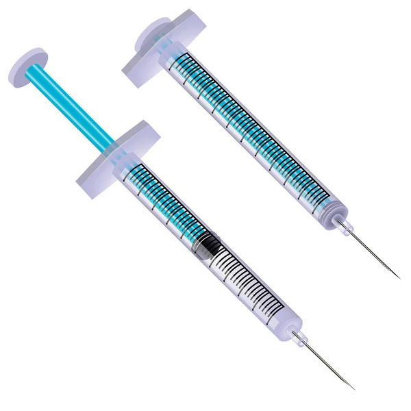 Seringue Bleue Étain Vaccination Contre Virus Illustration Vectorielle — Image vectorielle