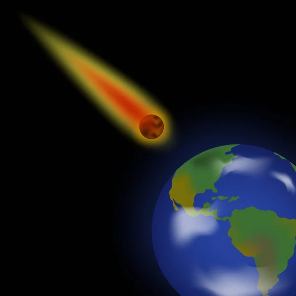 Meteoritul Zboară Pământ Apocalipsa Armaghedonul Catastrofă Cosmică Planeta Pământ Ilustrație — Vector de stoc