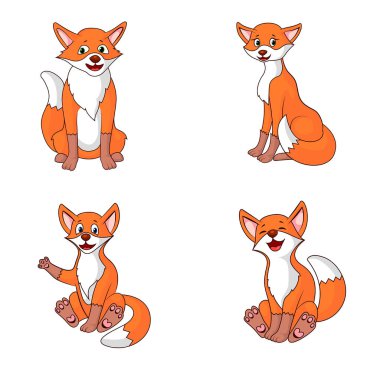Kırmızı şirin tilki ailesi. Etiket, simge ya da kartpostal. Tasarım için elementler. Vektör illüstrasyonu