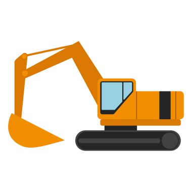 Yellow tractor. excavator with bucket on caterpillars. Vector flat illustration
