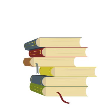A stack of books with gold embossing in perspective. Textbooks on the table. Vector illustration