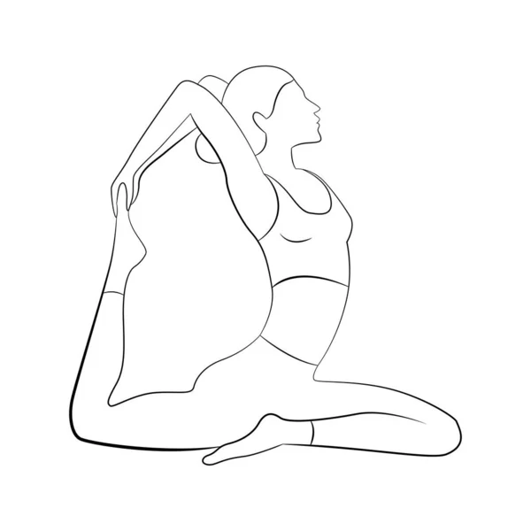 Frau Yoga Pose Schwarze Linien Ziehen Minimale Skizze Vektorillustration — Stockvektor