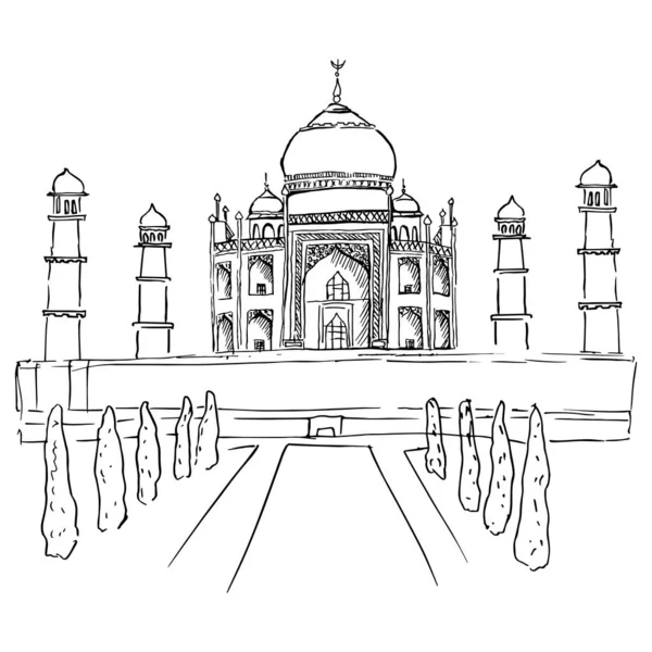 Taj Mahal Dessin Avec Lignes Noires Marqueur Art Linéaire Illustration — Image vectorielle