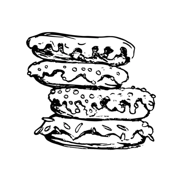 Donuts Einem Stapel Zeichnung Mit Schwarzen Linien Markierung Vektorillustration — Stockvektor