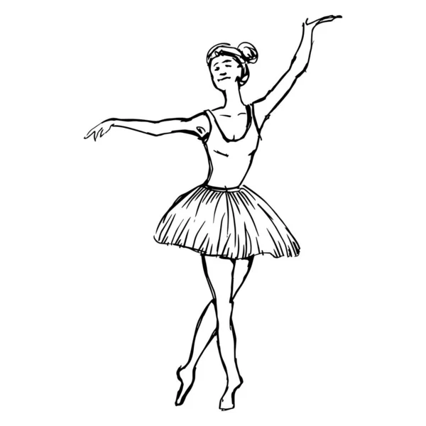 Ballerina Drawn Black Line Minimalistic Outline Drawing Vector Illustration — Stock Vector