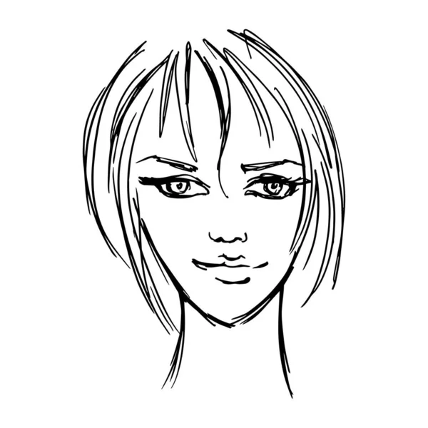 Sketch Woman Face Line Drawing Line Art Vector Illustration — Stock Vector
