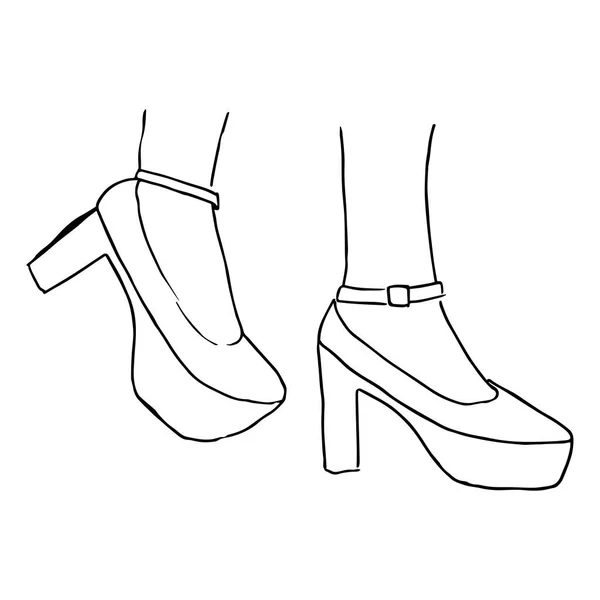 Elegantes Zapatos Mujer Con Tacones Altos Dibujo Línea Negra Ilustración — Vector de stock