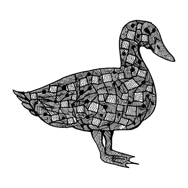 Duck Zintagl Style Ethnically Decorated Bird Drawing Black Lines Vector — Stock Vector