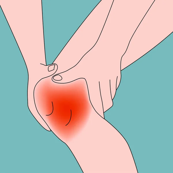 Poster Dengan Lutut Radang Seseorang Berpegangan Tangan Kakinya Ilustrasi Flat - Stok Vektor