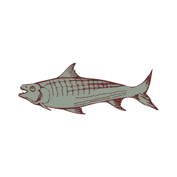 Minimalistisk Teckning Fisk Scrapbooking Linjekonst Vektorillustration — Stock vektor