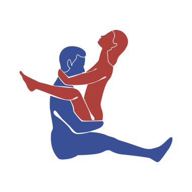 Seks pozisyonu. Kama Sutra, bir kadının silueti ve sevişen bir erkek. Düz dizayn, kadın ya da kız pozisyonu üstte. Vektör illüstrasyonu