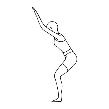 Yoga assana, utkatasana. Durma pozisyonu. Basit bir cümle kullanan bir kızın taslağı. Vektör illüstrasyonu