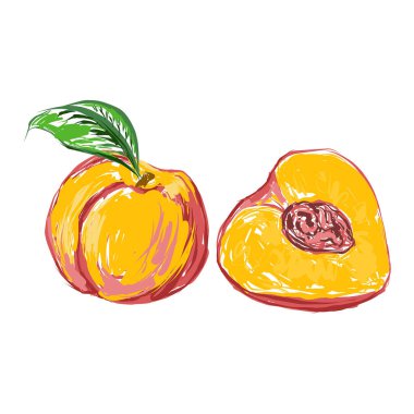 Turuncu şeftali. Meyve suyu. Sahne vektör illüstrasyonu