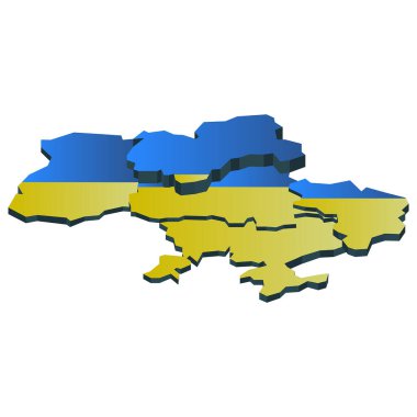 Ukrayna 'nın üç boyutlu ulusal bayrak renkleri haritası. Vektör illüstrasyonu