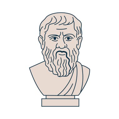 Portre büstü, Plato 'nun başı. Antik Yunan filozofunun asgari çizimi. Vektör düz resimleme