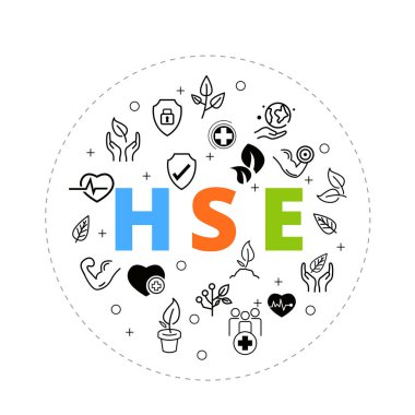 HSE kavramı, Sağlık Güvenliği Ortamı kısaltması, vektör simgesi tasarımı