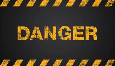 Tehlike, grunge sarı ve siyah köşegen çizgileri arka planda, Vektör illüstrasyonu.