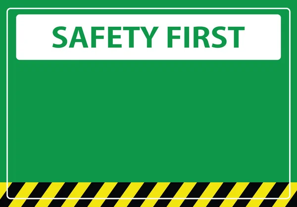 緑の背景 建設コンセプト ベクトル図上の安全第一標識 — ストックベクタ