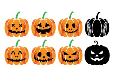 Balkabağı Beyzbol Cadılar Bayramı, Mutlu Cadılar Bayramı, gülümseyen turuncu balkabağı, Vektör çizimi.