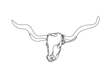 Texas Longhorn çizimleri, Batı Boğa Sığırları, Devamlı çizgi sanatı, vektör illüstrasyonu