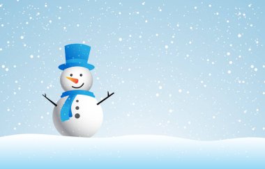 Kardan adam, kar taneleri ve kış arkaplanı, Noel posterleri, kış manzarası, vektör tasarımı