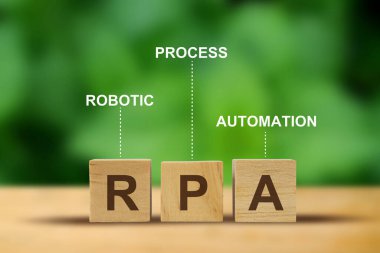 RPA, Robotik işlem otomasyonu, konsept bilgisayarı, robotik süreç otomatikleştirmesi, Vektör illüstrasyonu