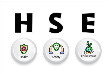 HSE kavramı, Sağlık Güvenliği Ortamı kısaltması, vektör simgesi tasarımı