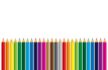 Beyaz arkaplanda renkli kalemler, okula dönüş, Vektör illüstrasyonu