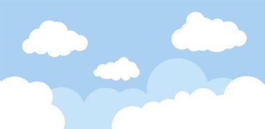 Düz Vektör Bulutları, bulutlu mavi gökyüzü arkaplanı, vektör illüstrasyonu. 