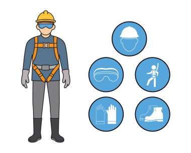Güvenlik ekipmanları, inşaat konsepti, Vektör illüstrasyonu