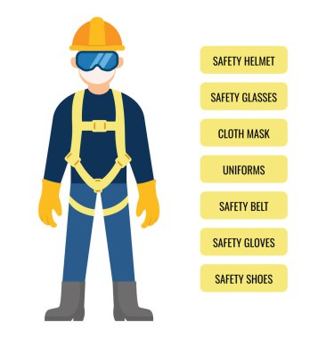 Güvenlik ekipmanları, inşaat konsepti, beyaz güvenlik şapkası. Vektör illüstrasyonu