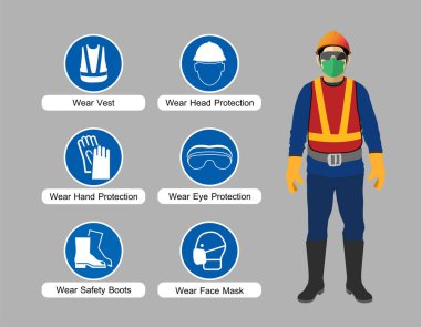 Güvenlik ekipmanları, inşaat konsepti, Vektör illüstrasyonu