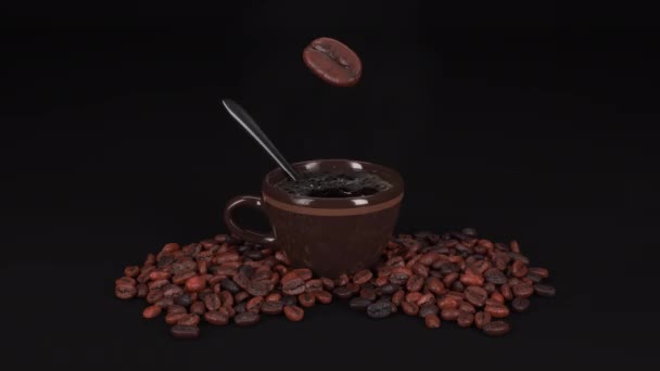 Przetwarzanie Cracku Nasion Kawy Rozkładać Kropli Wody Kawowej Szklance Renderingu — Wideo stockowe