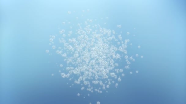 Bubble Részecskék Véletlenszerű Úszó Mozgó Kamera Kék Alapon Renderelés — Stock videók