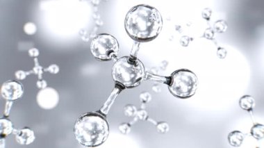 3D animation and rendering pure molecule floating in the air and white background with bokeh.3D element object for beauty and cosmetic conceptual.