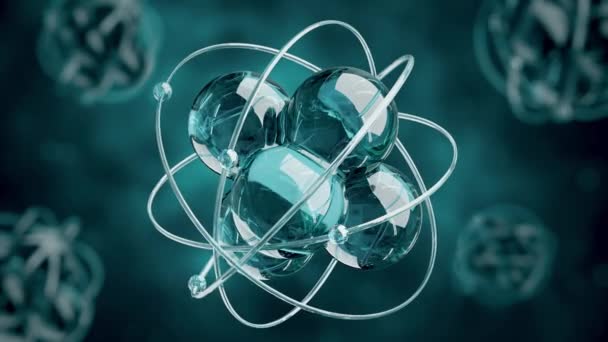 Анімація Візуалізація Атома Рухається Навколо Молекули Синьому Фоні — стокове відео