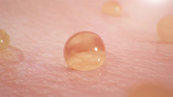 Rendering Golden Vitamin Collagen Bubbles Drop Real Pink Skin Beauty — Fotografia de Stock