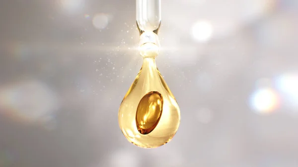 Gold Collagen Pill Luxury Droplet End Dropper Particle Glow Background Obrazek Stockowy