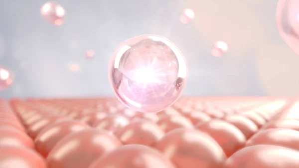 Parlak Pembe Baloncuklar Hücre Derisine Düşer Güzellik Kozmetik Koruma Yaşlanmayı — Stok fotoğraf
