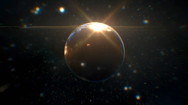 Dünya Modeli Gökadanın Tepesinde Parlayan Işık — Stok fotoğraf