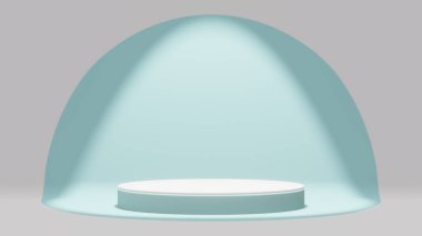 3d basit podyum silindiri daire şeklinde, spot ışıklarıyla mavi renkte..