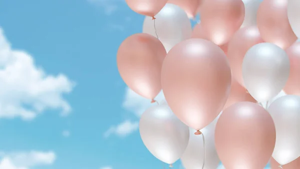 stock image 3d rendering group of pastel balloon on the sky and cloud in the background.