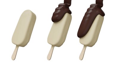 3D rending vanilyalı dondurmanın üstüne alfa yolu ile çikolata dök.