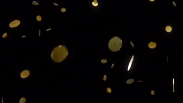 Animazione Goccia Moneta Oro Come Pioggia Includono Alfa Opaco — Video Stock